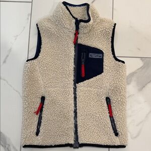 Vineyard Vines Cream Sherpa Vest with Red and Navy Accents